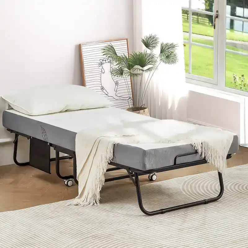 Erommy Folding Bed with Memory Foam Mattress: Portable foldable guest bed for adults with luxurious 5-inch memory foam mattress