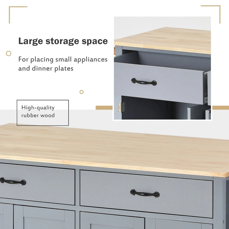 Kitchen Island Cart With Solid Wood Top and Locking Wheels