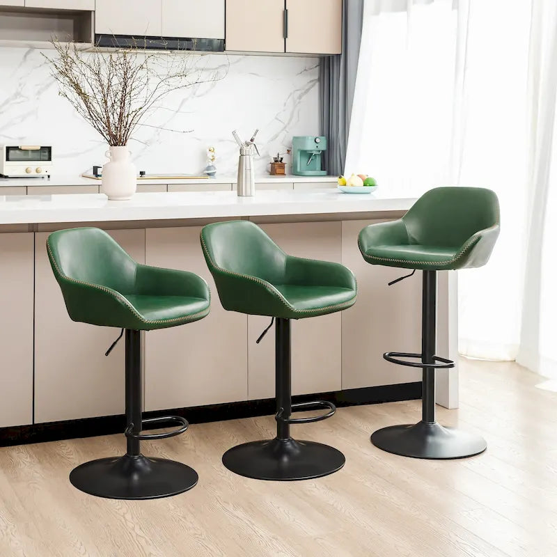 Glitzhome Set of 3 Mid-Century Modern Adjustable Swivel Bar Stools - Set of 3