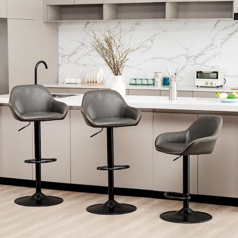 Glitzhome Set of 3 Mid-Century Modern Adjustable Swivel Bar Stools - Set of 3