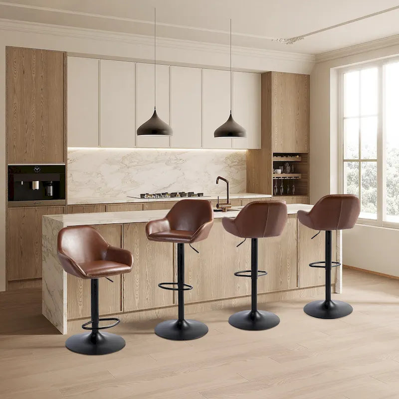 Glitzhome Set of 3 Mid-Century Modern Adjustable Swivel Bar Stools - Set of 3