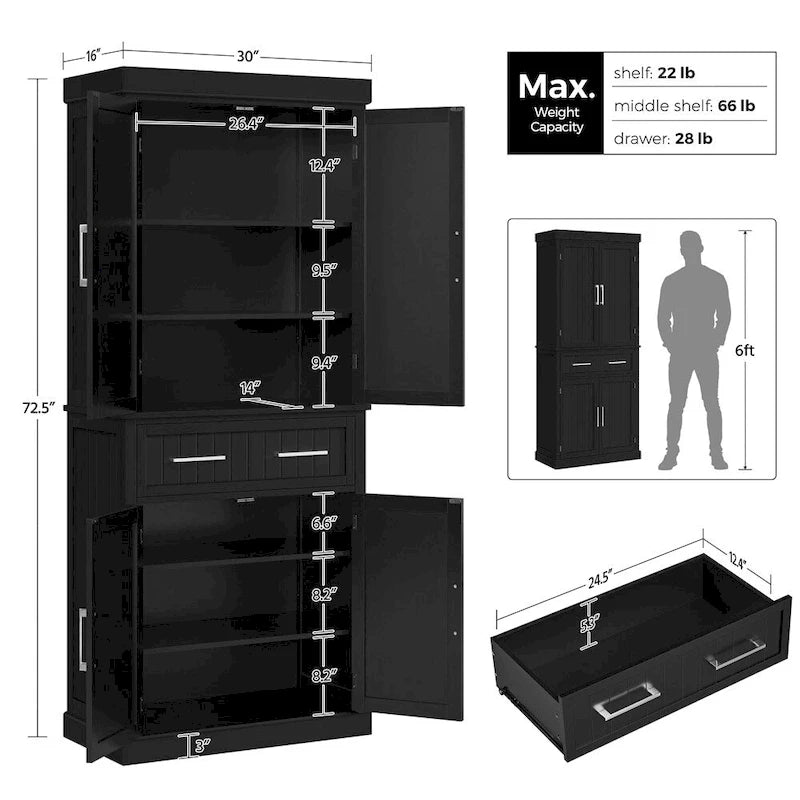 Yaheetech Wooden Kitchen Pantry Storage Cabinet with Doors and Shelves