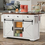 53.5 Farmhouse Kitchen Island with Power Outlet, Drop Leaf, Spice Rack, Drawer, and Wheels