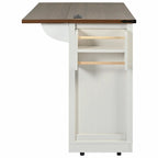53.5 Farmhouse Kitchen Island with Power Outlet, Drop Leaf, Spice Rack, Drawer, and Wheels