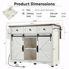 53.5 Farmhouse Kitchen Island with Power Outlet, Drop Leaf, Spice Rack, Drawer, and Wheels
