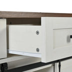 53.5 Farmhouse Kitchen Island with Power Outlet, Drop Leaf, Spice Rack, Drawer, and Wheels