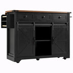 53.5 Farmhouse Kitchen Island with Power Outlet, Drop Leaf, Spice Rack, Drawer, and Wheels