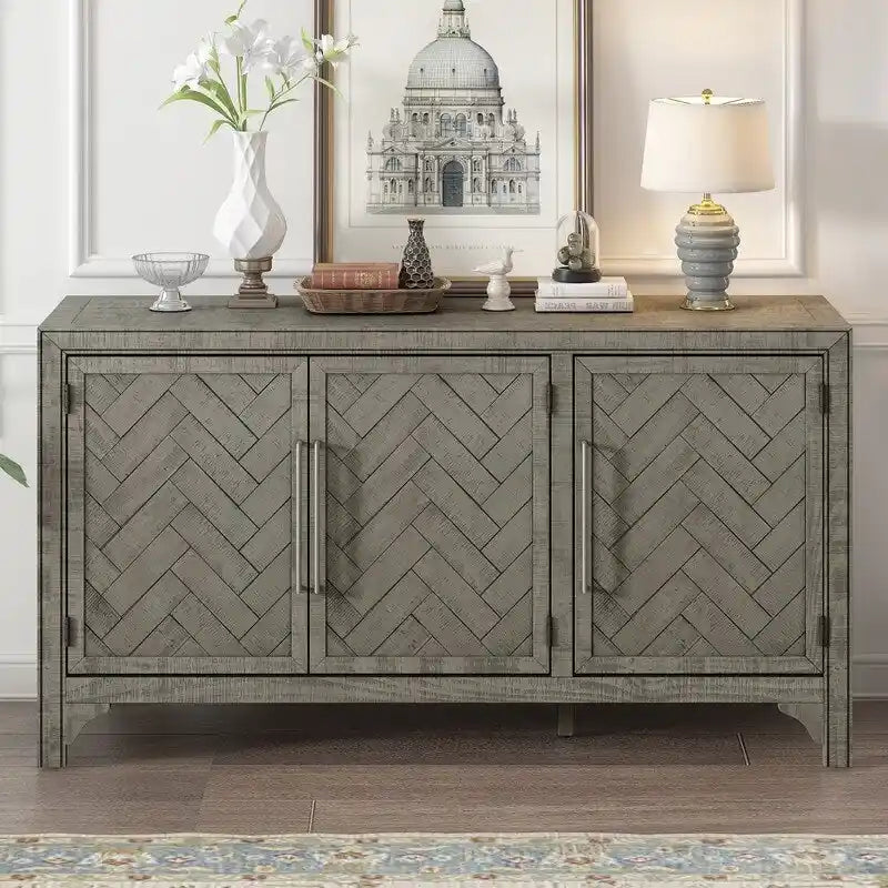 60W Cabinet Sideboard with Adjustable Shelves and Pine veneer - N/A