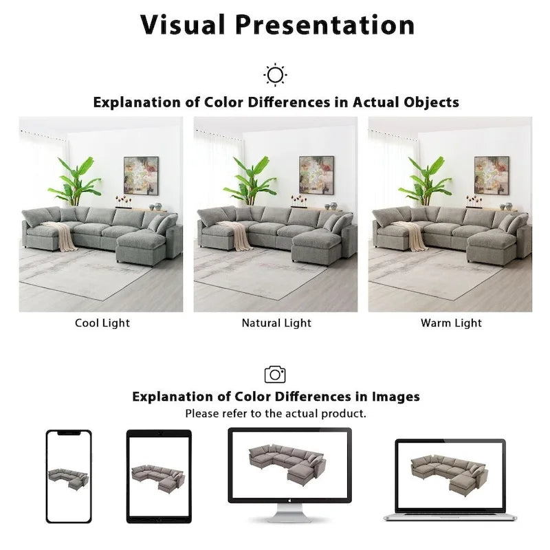 U Shaped Convertible Sectional Sofa with Ottoman