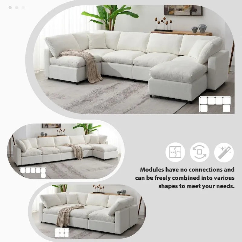 U Shaped Convertible Sectional Sofa with Ottoman