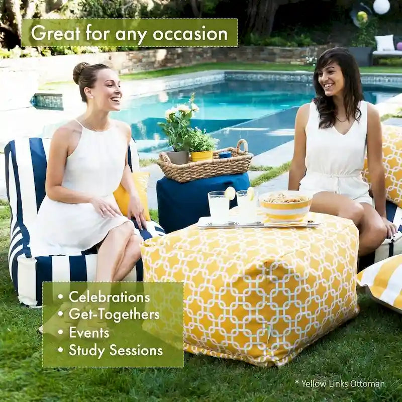 Majestic Home Goods Indoor Outdoor Navy French Quarter Ottoman Pouf 27 in L x 27 in W x 17 in H