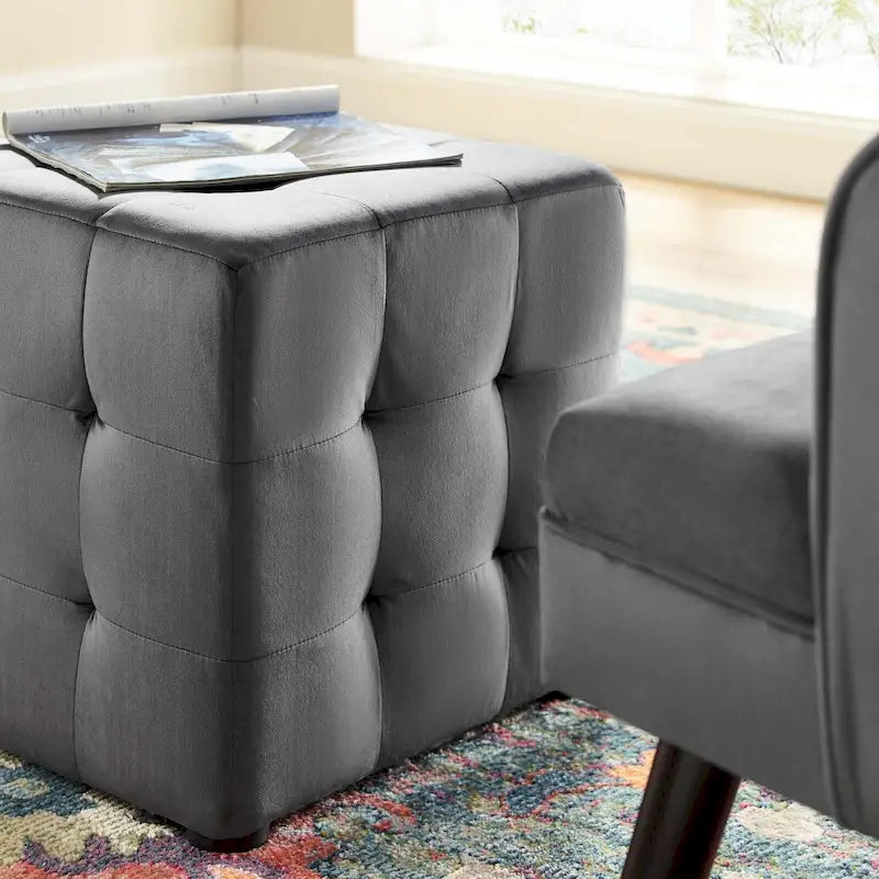 Porch & Den Croeni Velvet Tufted Cube Ottoman