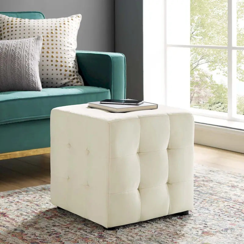 Porch & Den Croeni Velvet Tufted Cube Ottoman