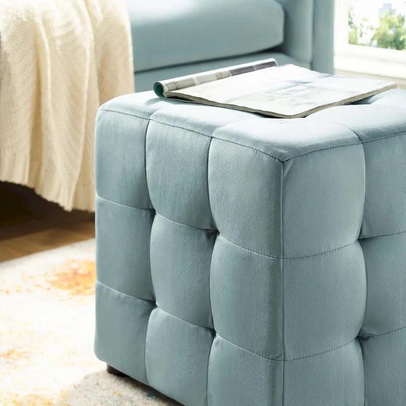 Porch & Den Croeni Velvet Tufted Cube Ottoman