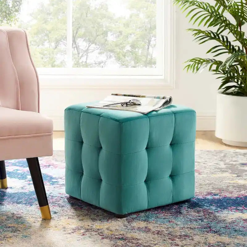 Porch & Den Croeni Velvet Tufted Cube Ottoman
