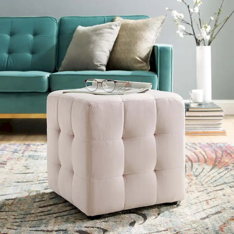 Porch & Den Croeni Velvet Tufted Cube Ottoman