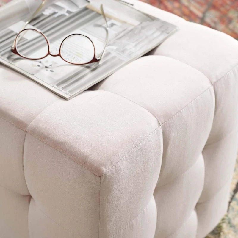 Porch & Den Croeni Velvet Tufted Cube Ottoman