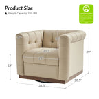 JeremiasMid-certury Modern GenuineLeatherTufted SwivelClubChair with Wooden Apron by HULALA HOME