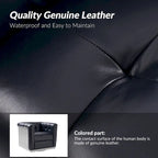 JeremiasMid-certury Modern GenuineLeatherTufted SwivelClubChair with Wooden Apron by HULALA HOME