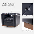 JeremiasMid-certury Modern GenuineLeatherTufted SwivelClubChair with Wooden Apron by HULALA HOME