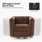 JeremiasMid-certury Modern GenuineLeatherTufted SwivelClubChair with Wooden Apron by HULALA HOME