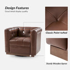 JeremiasMid-certury Modern GenuineLeatherTufted SwivelClubChair with Wooden Apron by HULALA HOME