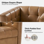 JeremiasMid-certury Modern GenuineLeatherTufted SwivelClubChair with Wooden Apron by HULALA HOME