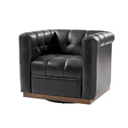 JeremiasMid-certury Modern GenuineLeatherTufted SwivelClubChair with Wooden Apron by HULALA HOME