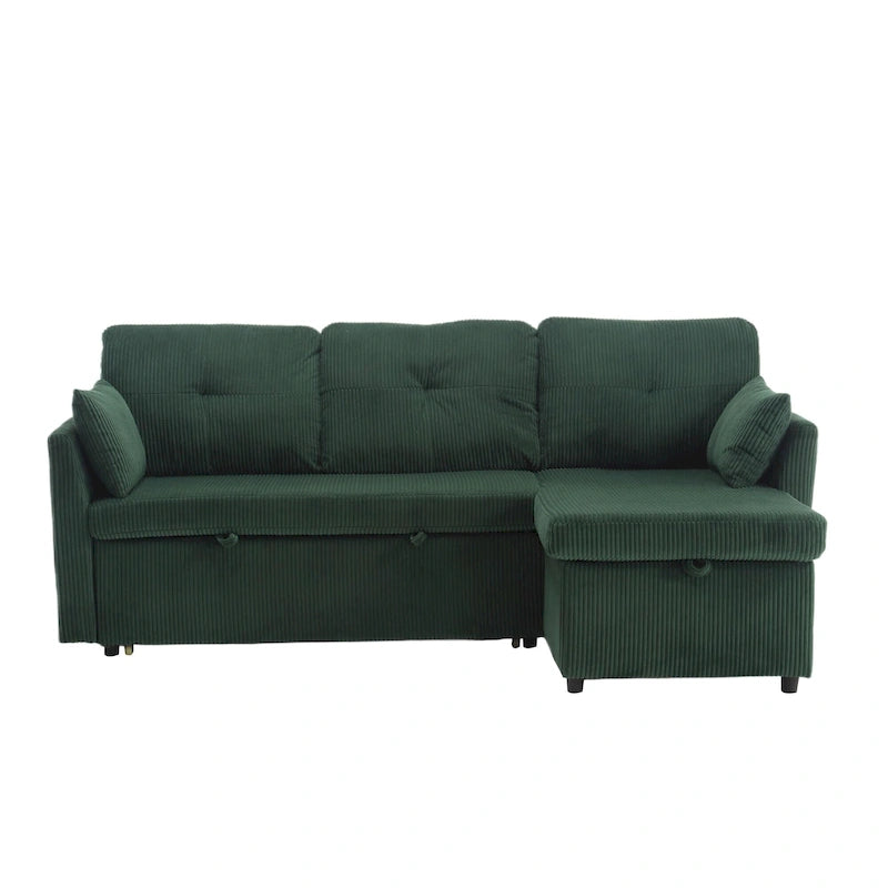 Corduroy/Chenille Upholstered L-Shaped Storage Reversible Chaise Sectional Sofa with Side Pocket