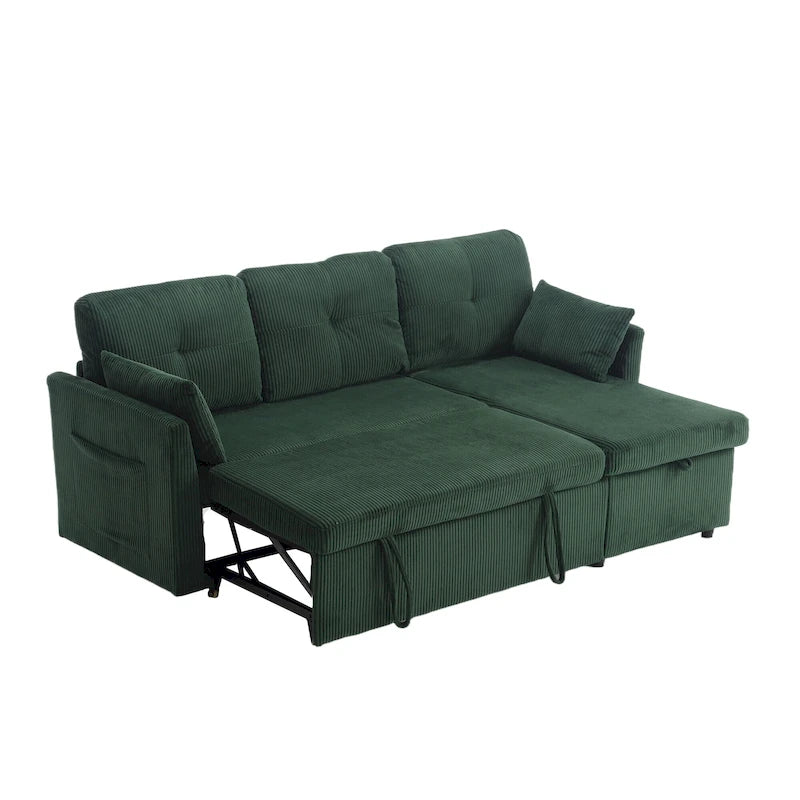 Corduroy/Chenille Upholstered L-Shaped Storage Reversible Chaise Sectional Sofa with Side Pocket