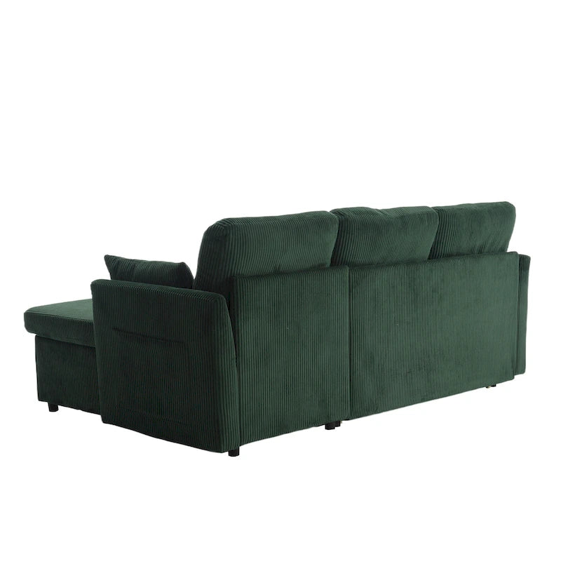 Corduroy/Chenille Upholstered L-Shaped Storage Reversible Chaise Sectional Sofa with Side Pocket