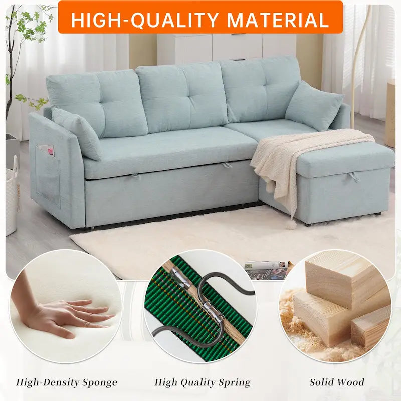 Corduroy/Chenille Upholstered L-Shaped Storage Reversible Chaise Sectional Sofa with Side Pocket