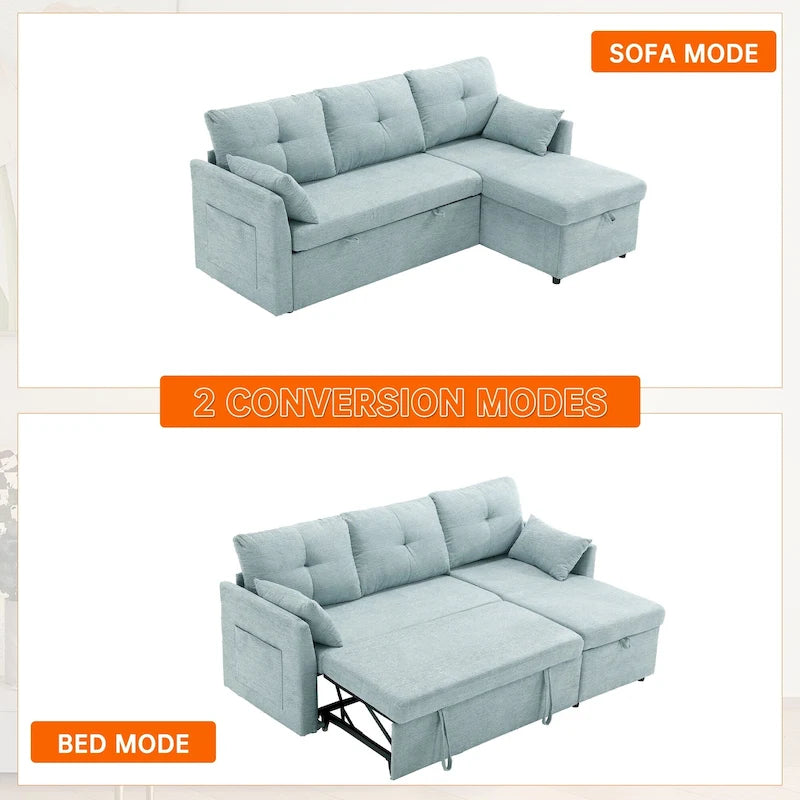 Corduroy/Chenille Upholstered L-Shaped Storage Reversible Chaise Sectional Sofa with Side Pocket