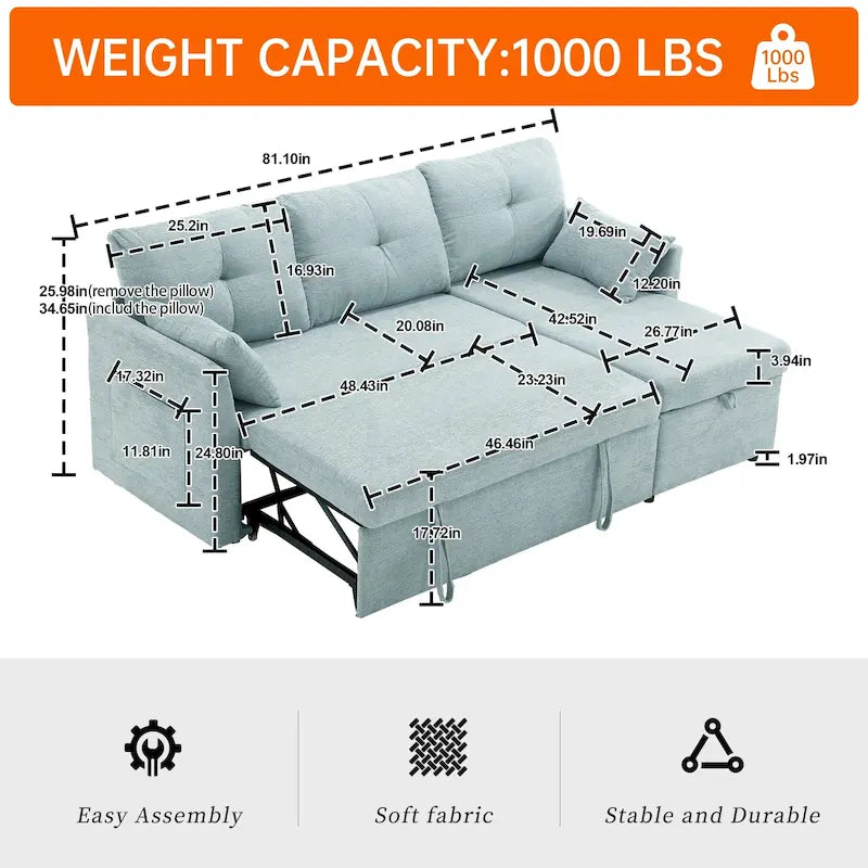 Corduroy/Chenille Upholstered L-Shaped Storage Reversible Chaise Sectional Sofa with Side Pocket