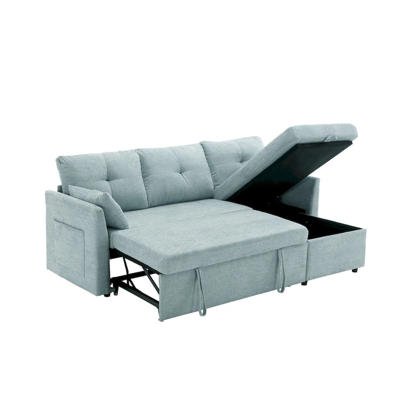 Corduroy/Chenille Upholstered L-Shaped Storage Reversible Chaise Sectional Sofa with Side Pocket