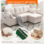 Corduroy/Chenille Upholstered L-Shaped Storage Reversible Chaise Sectional Sofa with Side Pocket