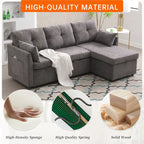 Corduroy/Chenille Upholstered L-Shaped Storage Reversible Chaise Sectional Sofa with Side Pocket
