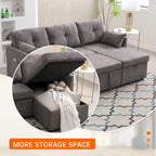Corduroy/Chenille Upholstered L-Shaped Storage Reversible Chaise Sectional Sofa with Side Pocket