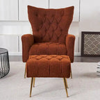 Upholstered Wingback Chair with Matching Ottoman – Gold Legs, Spring Support