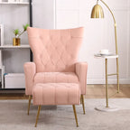 Upholstered Wingback Chair with Matching Ottoman – Gold Legs, Spring Support
