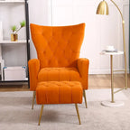 Upholstered Wingback Chair with Matching Ottoman – Gold Legs, Spring Support