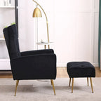 Upholstered Wingback Chair with Matching Ottoman – Gold Legs, Spring Support
