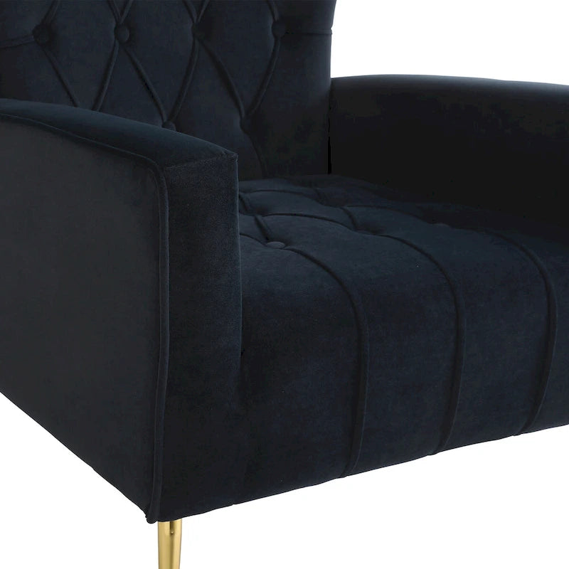Upholstered Wingback Chair with Matching Ottoman – Gold Legs, Spring Support