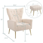 Upholstered Wingback Chair with Matching Ottoman – Gold Legs, Spring Support