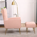 Upholstered Wingback Chair with Matching Ottoman – Gold Legs, Spring Support
