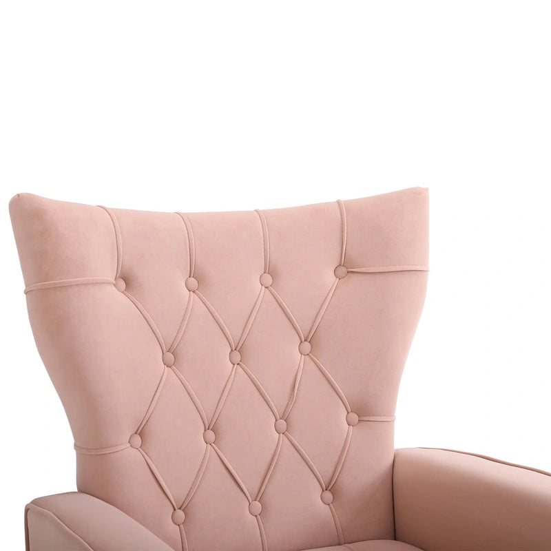 Upholstered Wingback Chair with Matching Ottoman – Gold Legs, Spring Support