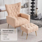 Upholstered Wingback Chair with Matching Ottoman – Gold Legs, Spring Support