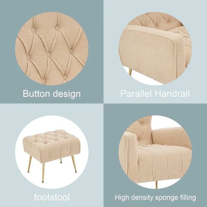 Upholstered Wingback Chair with Matching Ottoman – Gold Legs, Spring Support
