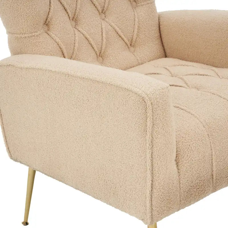 Upholstered Wingback Chair with Matching Ottoman – Gold Legs, Spring Support