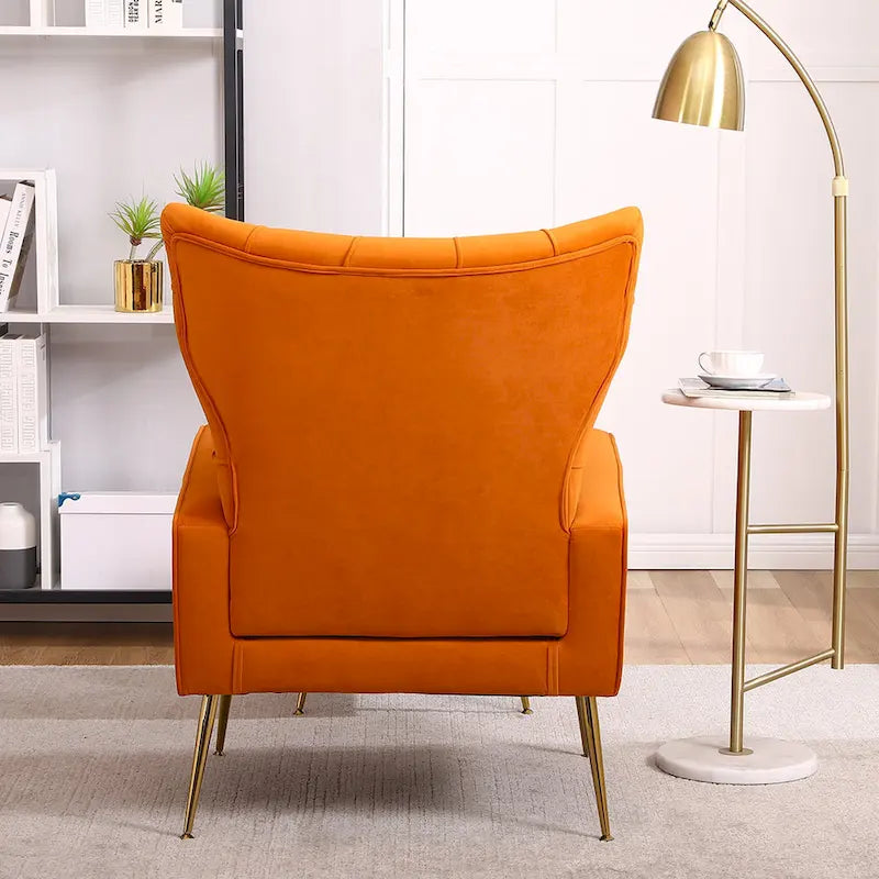 Upholstered Wingback Chair with Matching Ottoman – Gold Legs, Spring Support